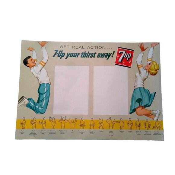 7 Up Soda Football Vintage 1950's Book Cover UNUSED Sports Poster Art 2 Sides - Picture 1 of 7